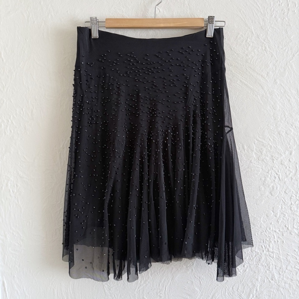 Y2K Le Château Black Tulle Beaded Midi Skirt Size S